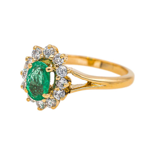 Bague 48 Bague marguerite en or jaune 18 carats avec émeraude et diamants 58 Facettes 4878440CN