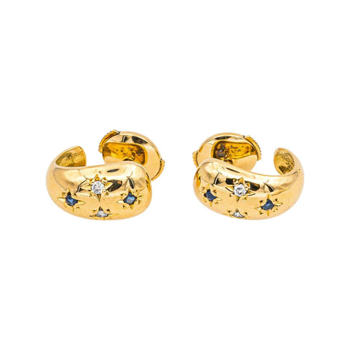 Boucles d'oreilles Boucles d'oreilles demi-créoles en or jaune 18 carats, diamants et saphirs 58 Facettes 4890759CN