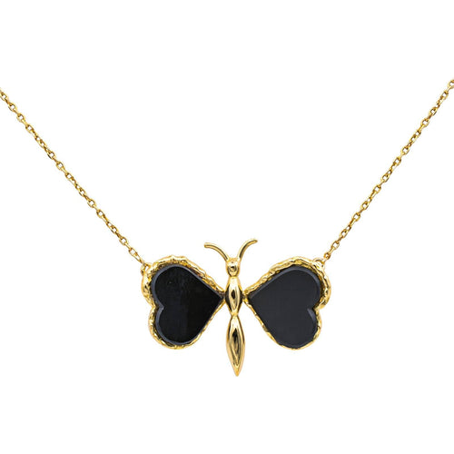 Collier Collier papillon en or jaune 18 carats serti d’onyx 58 Facettes 4891397CN