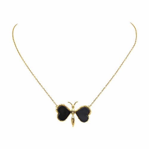 Collier Collier papillon en or jaune 18 carats serti d’onyx 58 Facettes 4891397CN