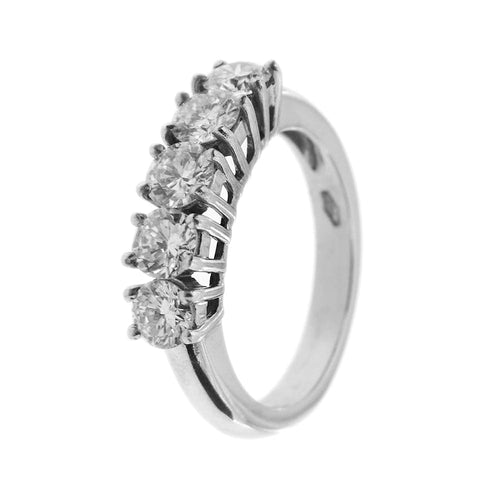 Bague 54 Bague rivière - Anneau 5 diamants en or blanc 18 kt 58 Facettes 49