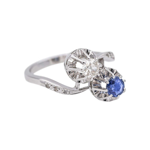 Bague 53 Bague toi et moi en or blanc 18 carats avec diamants et saphir 58 Facettes 4951644CN