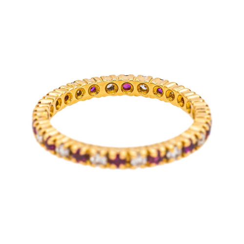 Bague 52 Alliance tour complet - Bague en or jaune rubis et diamants 58 Facettes 4958961CN