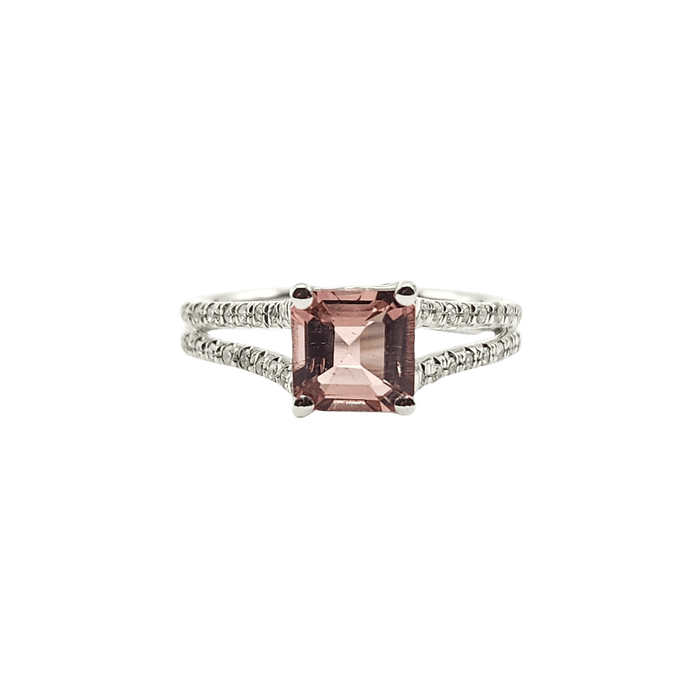 Bague 49 Bague or blanc 18 carats sertie d'une tourmaline et diamants naturels 58 Facettes