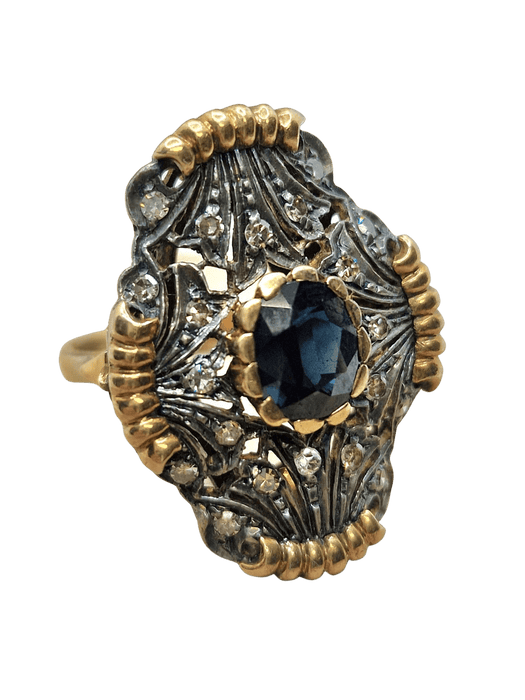 Bague Bague en or antique du début des années 900 avec saphir naturel et diamants 58 Facettes