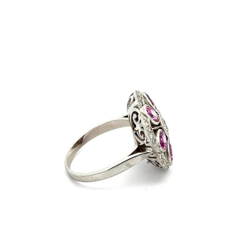 Bague 56 Art déco - Bague en or blanc saphirs roses 58 Facettes 50454