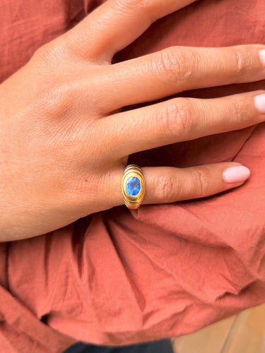 Bague 46 Chevalière - Bague jonc en or jaune saphir de Ceylan 58 Facettes gym