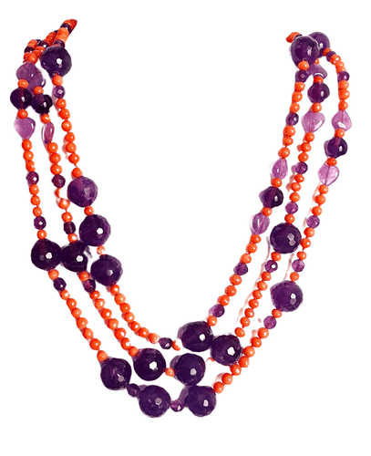 Collier Grand collier sautoir corail ancien méditerranéen et perles d'améthyste 58 Facettes