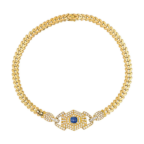 Collier Collier en or jaune 18 carats avec saphir et diamants 58 Facettes 5026620CN
