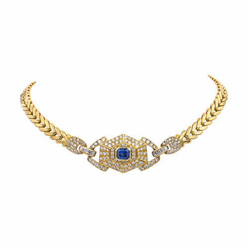 Collier Collier en or jaune 18 carats avec saphir et diamants 58 Facettes 5026620CN
