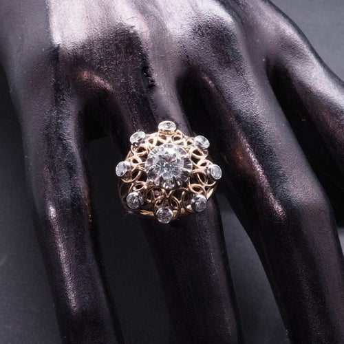 Bague 53 Bague rosace années 50 en or rose 18 carats et diamants 58 Facettes 3380