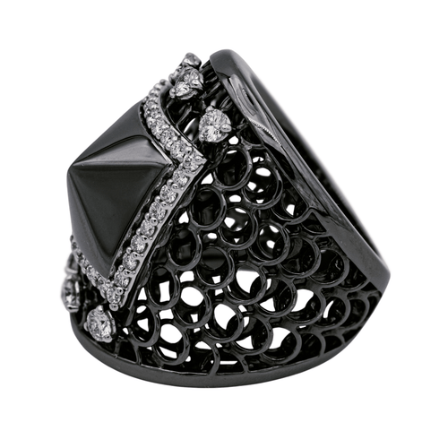 Bague 53 Bague en or noir 18 carats pavée de diamants 0,94 ct 58 Facettes 578649RV