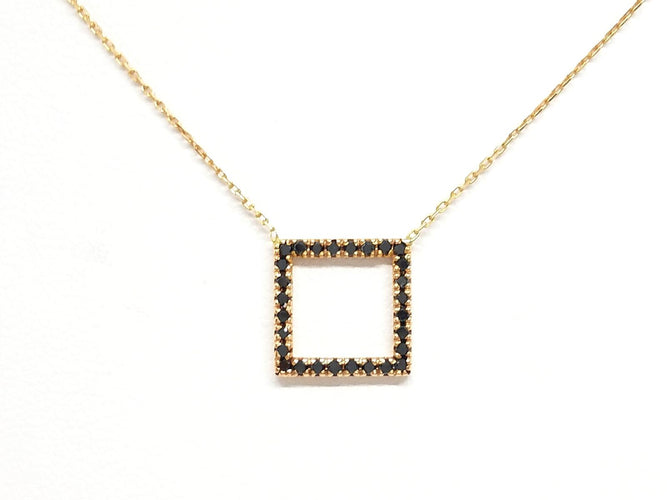 Collier Collier motif carré en or rose 18 carats et diamants noirs 58 Facettes 579210RV