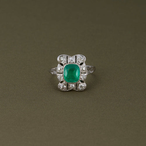 Bague 51 Bague Art Déco Platine Emeraude Diamants 58 Facettes EL2-102