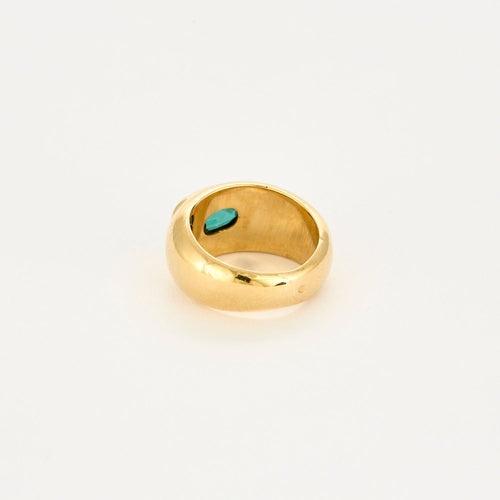 Bague 45 Chevalière jonc en or jaune 18 carats avec tourmaline verte 58 Facettes