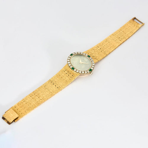 PIAGET - Extraplate Joaillerie - Montre de dame Or Jaune, Jadeite, Diamants, Emeraudes 58 Facettes