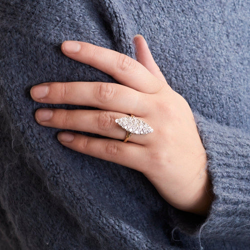 Bague 55 Bague Marquise vintage pavée en or jaune 18 carats et diamants 58 Facettes BO/230031