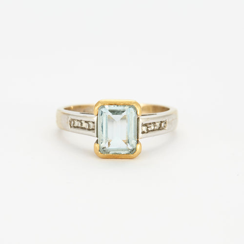 Bague 52 Bague en or jaune et gris sertie d'une aigue-marine et de diamants 58 Facettes LF9