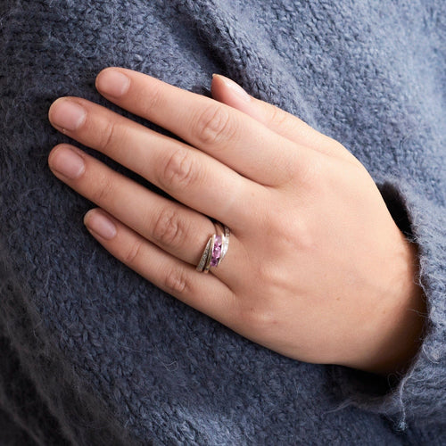 Bague 51 Bague Dimona en or blanc 18k, saphirs roses et diamants 58 Facettes BO/230063