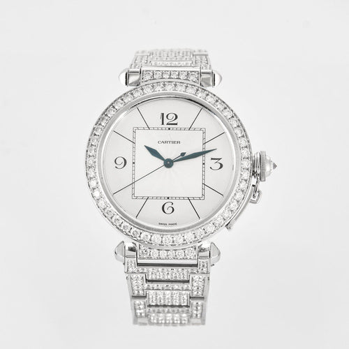 CARTIER - Pasha - Montre Or Blanc et Diamants 58 Facettes