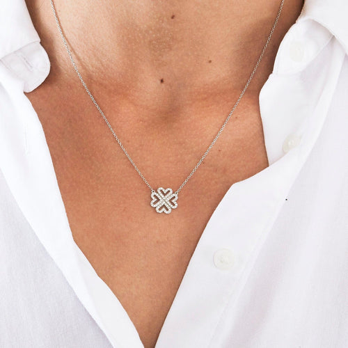 Collier Collier or gris diamants motif trèfle 58 Facettes L4