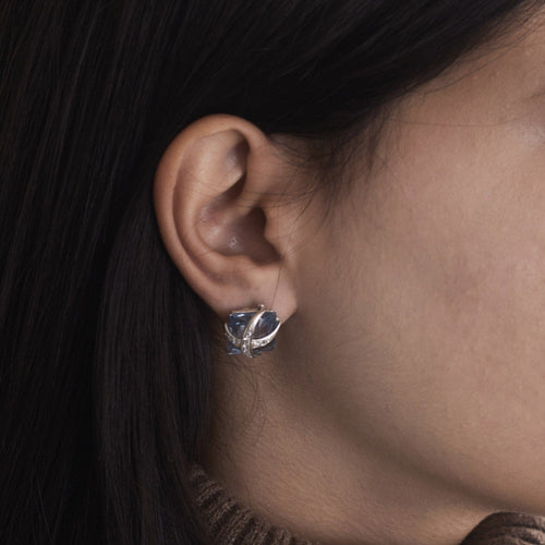 Boucles d'oreilles Boucles d'oreilles en or blanc 18 carats et diamants, aigue-marine 58 Facettes BO/230036