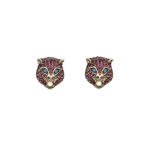 Boucles d'oreilles Gucci - Boucles d’oreilles tigre en or jaune 18k, argent et rubis 58 Facettes BO/250005
