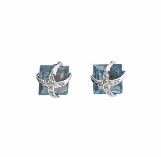 Boucles d'oreilles Boucles d'oreilles en or blanc 18 carats et diamants, aigue-marine 58 Facettes BO/230036