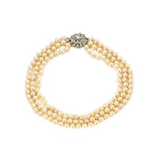 Collier Collier ras-de-cou trois rangs de perles en or gris et diamants 58 Facettes BO/230036 STA