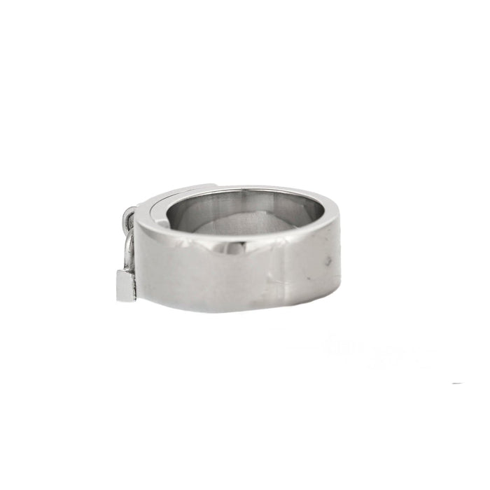 Bague 49 HERMES - KELLY - Bague or gris, cadenas habillé de petits diamants 58 Facettes DV0503-1