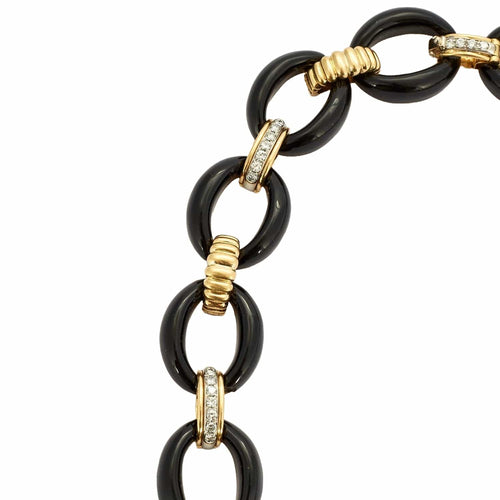 Collier Collier vintage en or jaune 18k, onyx et diamants 58 Facettes BO/230055