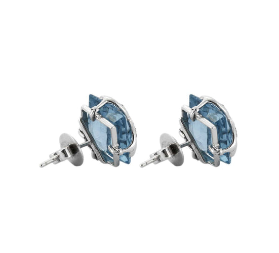 Boucles d'oreilles Boucles d'oreilles en or blanc 18 carats et diamants, aigue-marine 58 Facettes BO/230036