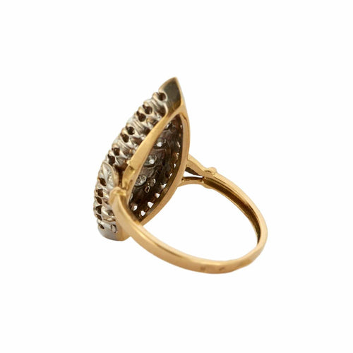 Bague 56.5 Bague Marquise vintage pavée en or jaune 18 carats et diamants 58 Facettes BO/230057