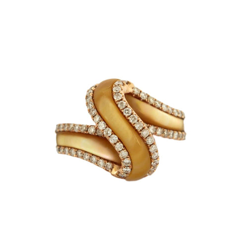 Bague 54 Bague "Galon" en or jaune 18 carats, nacre et diamants 58 Facettes BO/230066