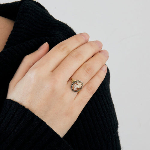 Bague 56 Bague camée sur agathe en or jaune 58 Facettes BO/230124