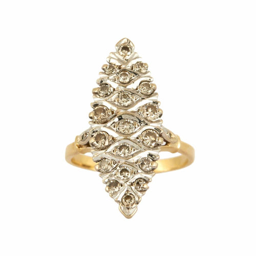 Bague 55 Bague Marquise vintage pavée en or jaune 18 carats et diamants 58 Facettes BO/230031