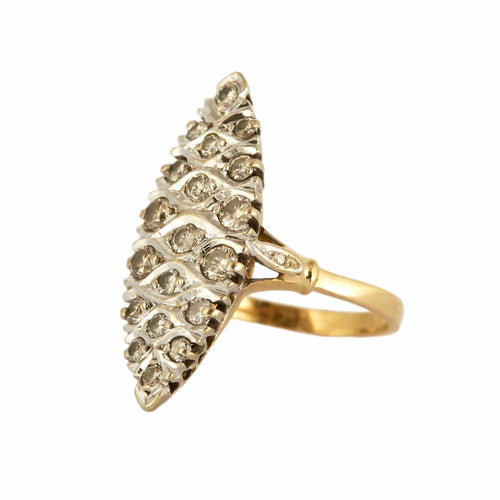 Bague 55 Bague Marquise vintage pavée en or jaune 18 carats et diamants 58 Facettes BO/230031