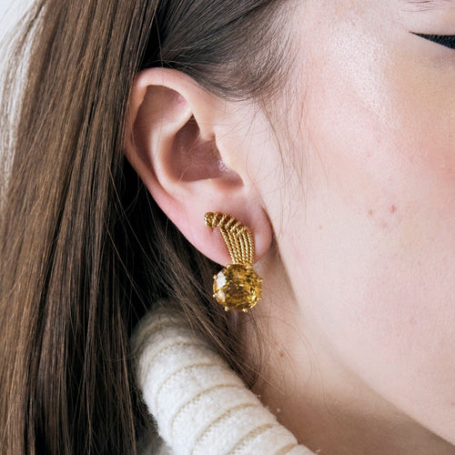 Boucles d'oreilles Boucles d'oreilles vintage en or jaune 18 carats et citrine 58 Facettes BO/240018/
