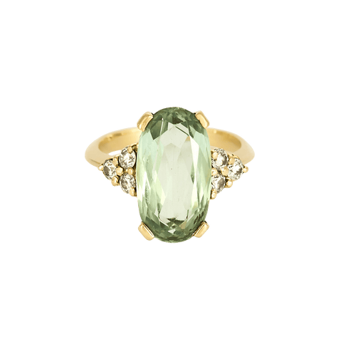 Bague 51 Bague tourmaline verte et diamants en or jaune 18 carats 58 Facettes BO/250010/