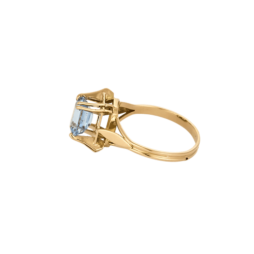 Bague 51 Bague tourmaline bleue taille émeraude en or rose 18 carats 58 Facettes BO/250034