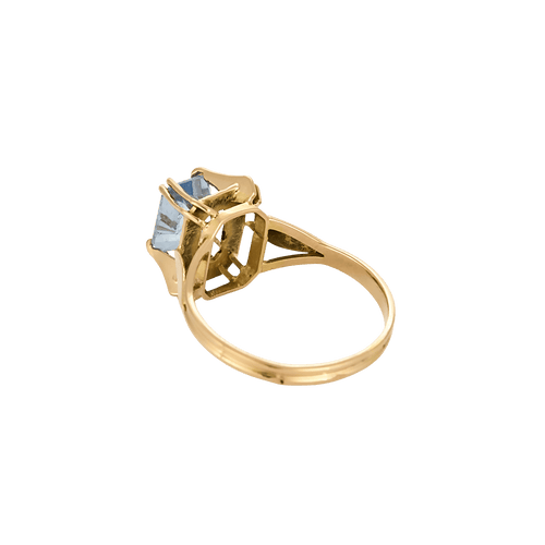 Bague 51 Bague tourmaline bleue taille émeraude en or rose 18 carats 58 Facettes BO/250034