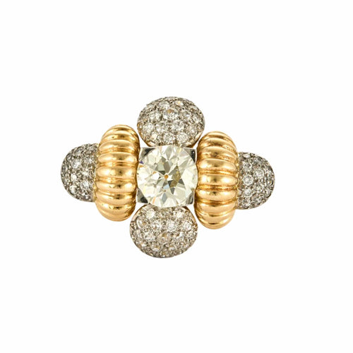 ARNOLD OSTERTAG (Attribué à ) - Bague en or jaune, platine et diamants 58 Facettes