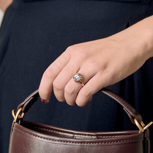 Bague 51 Bague tourmaline bleue taille émeraude en or rose 18 carats 58 Facettes BO/250034