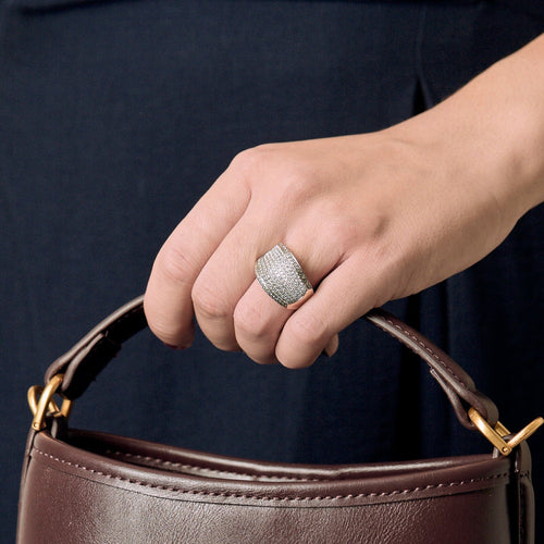 Bague 54 Bague jonc large pavée en or blanc et diamants 58 Facettes BO/250009/