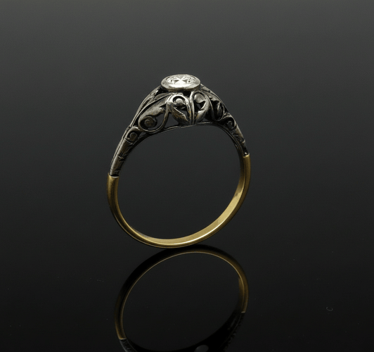 Bague Bague Jugendstil - Diamant 0,20 ct en or jaune 58 Facettes