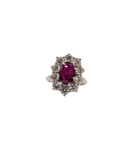 Bague 51 Bague or blanc sertie d’un rubis et diamants 58 Facettes