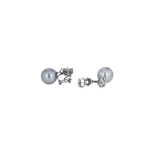 Boucles d'oreilles Paire de boucles d'oreilles diamants en or blanc avec deux perles Tahiti. 58 Facettes 001.41426