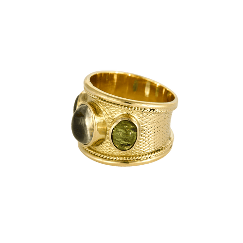Bague 57 Bague jonc sertie de trois pierres de couleur en or jaune 18 carats 58 Facettes BO/240024///