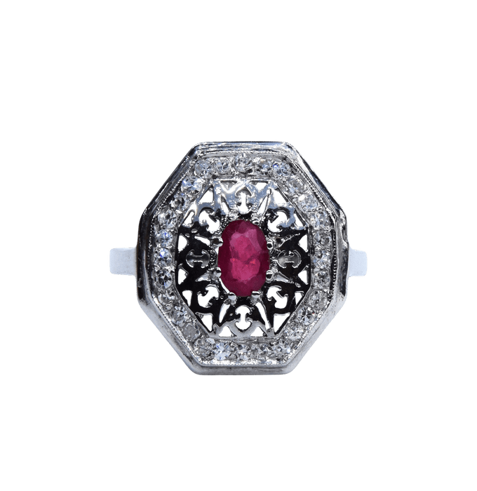 Anello Rubino Diamanti Art Deco