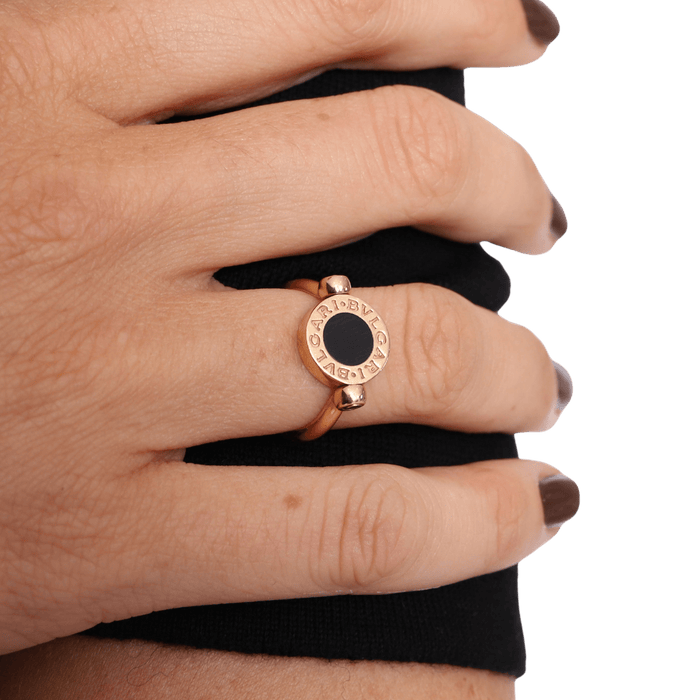 Bague 51 BULGARI - Bague réversible en or rose, nacre et onyx 58 Facettes 108232